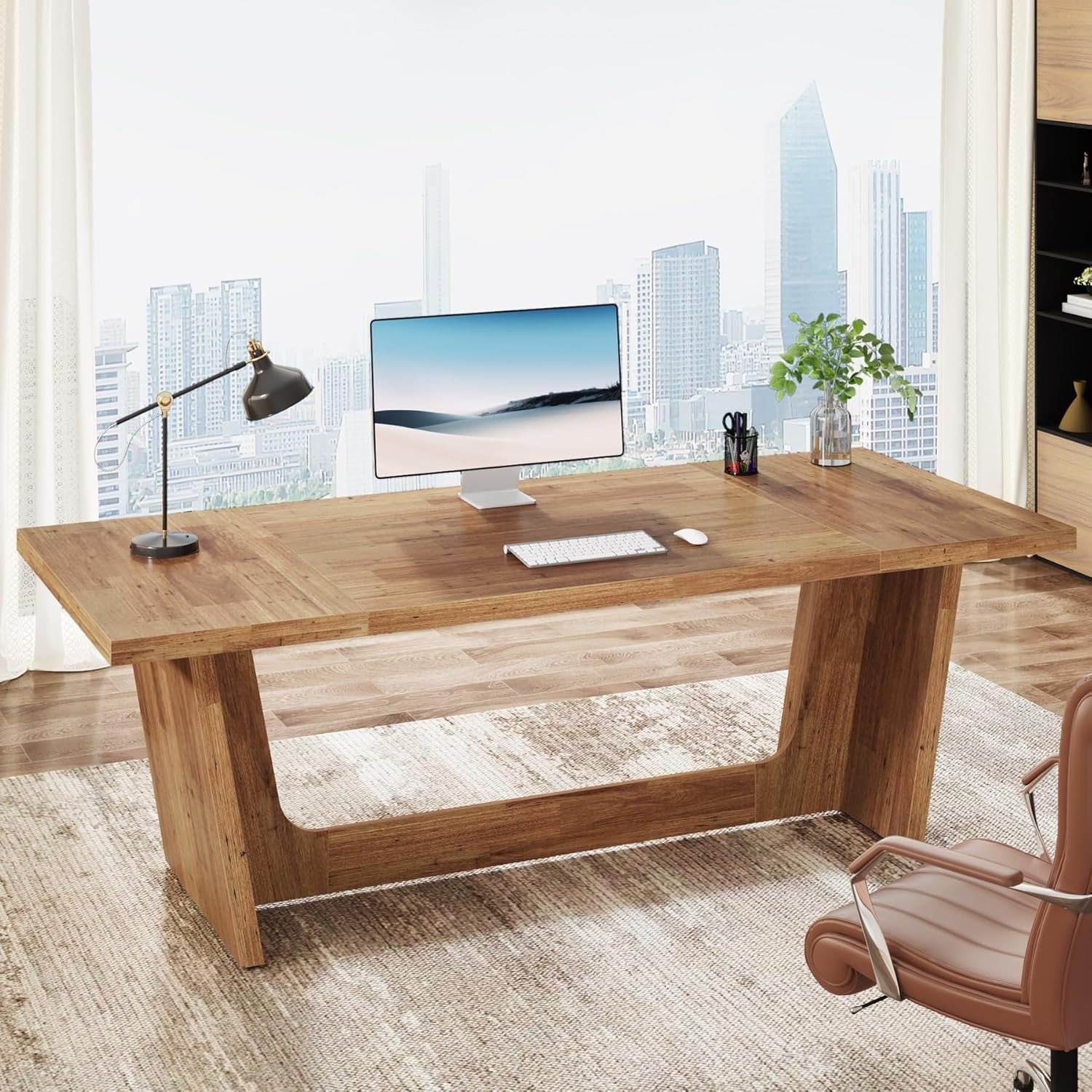 70.87 Inch Long Executive Desk, Industrial Wooden Computer Desk for Home Office gallery