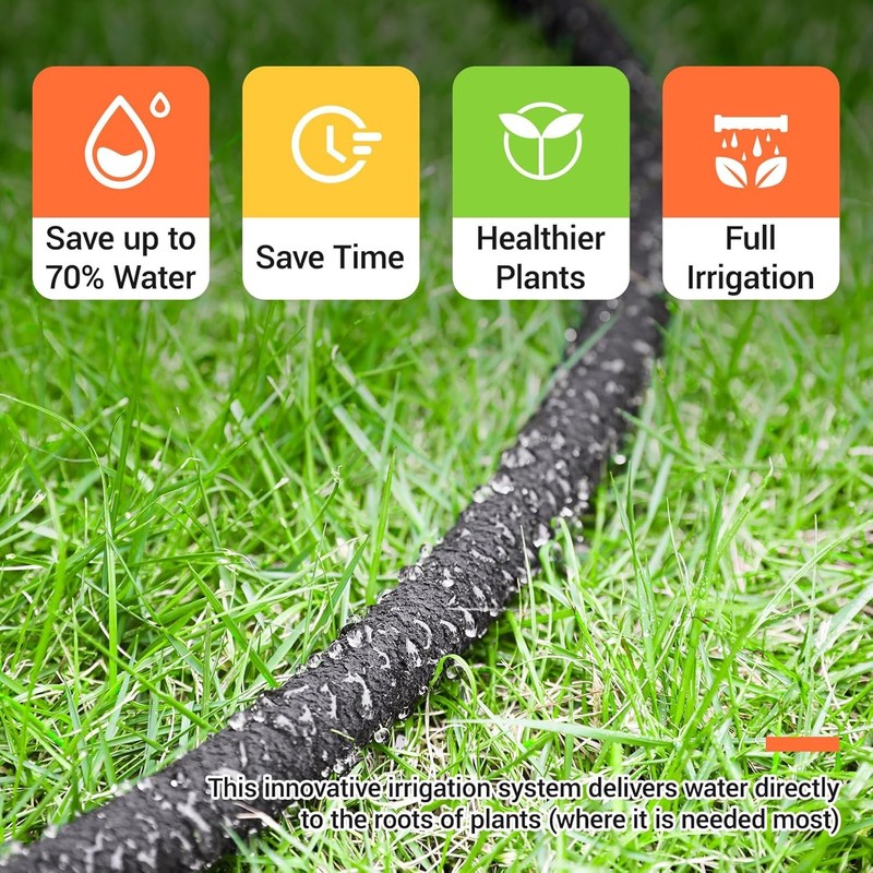 Soaker Hose 50 ft 1/2", Solid Brass Connectors Rubber Longer Lasting gallery