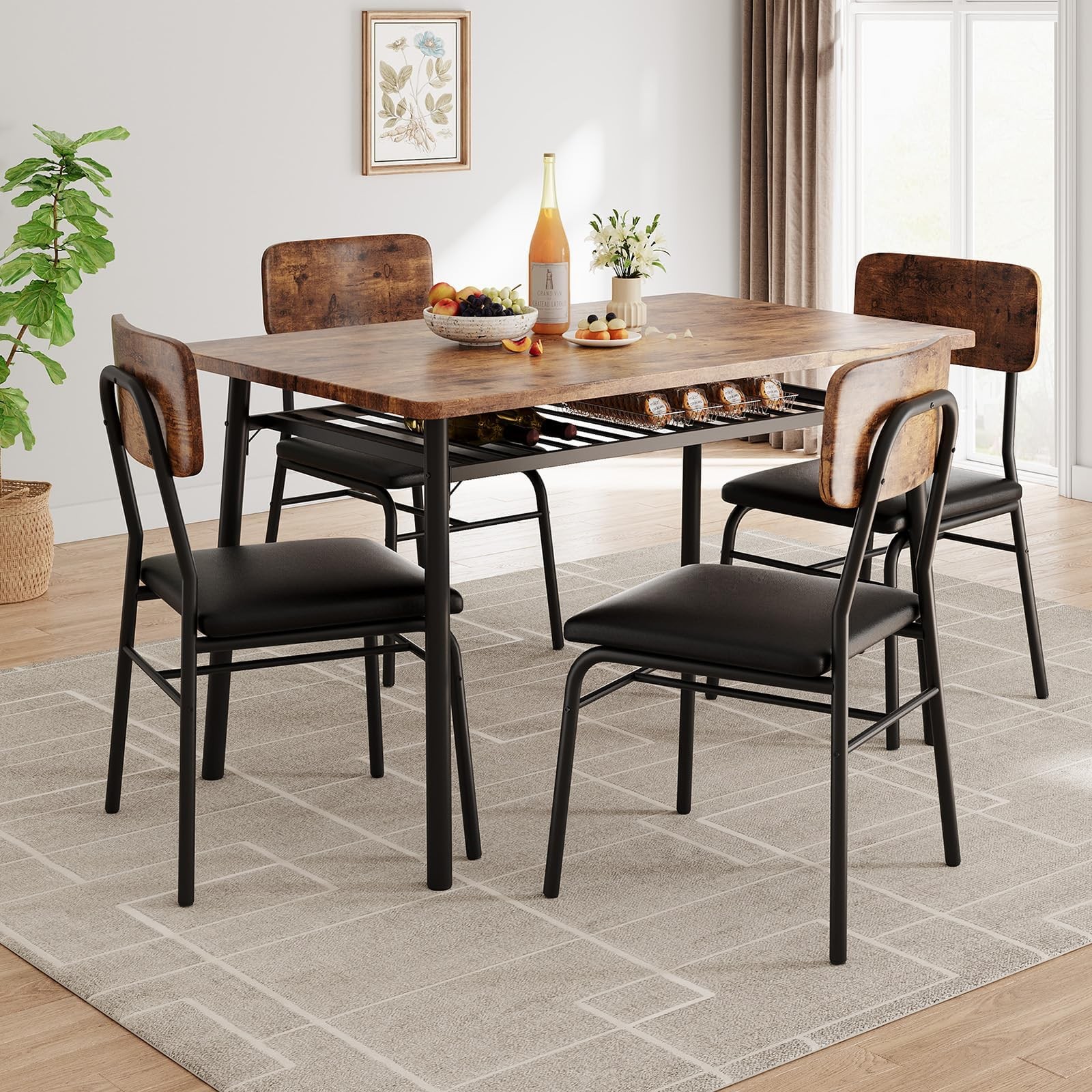 New Dining Table Set for 4 with Upholstered Chairs Wood Kitchen Table Chairs Set gallery
