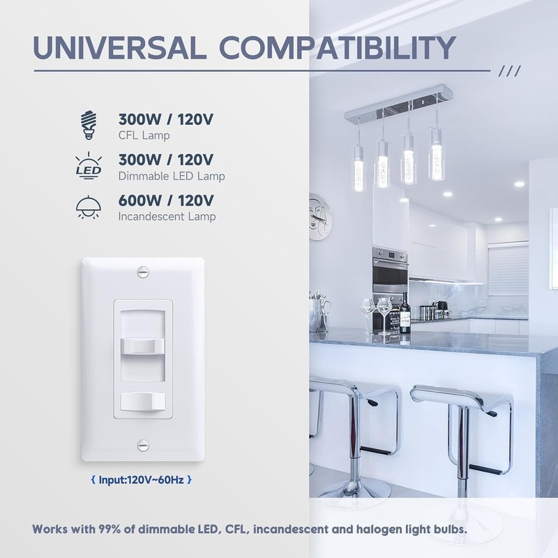 Dimmer Switch, Single Pole/3-Way LED Rocker Dimmer Light Switch for 150W LED/... gallery