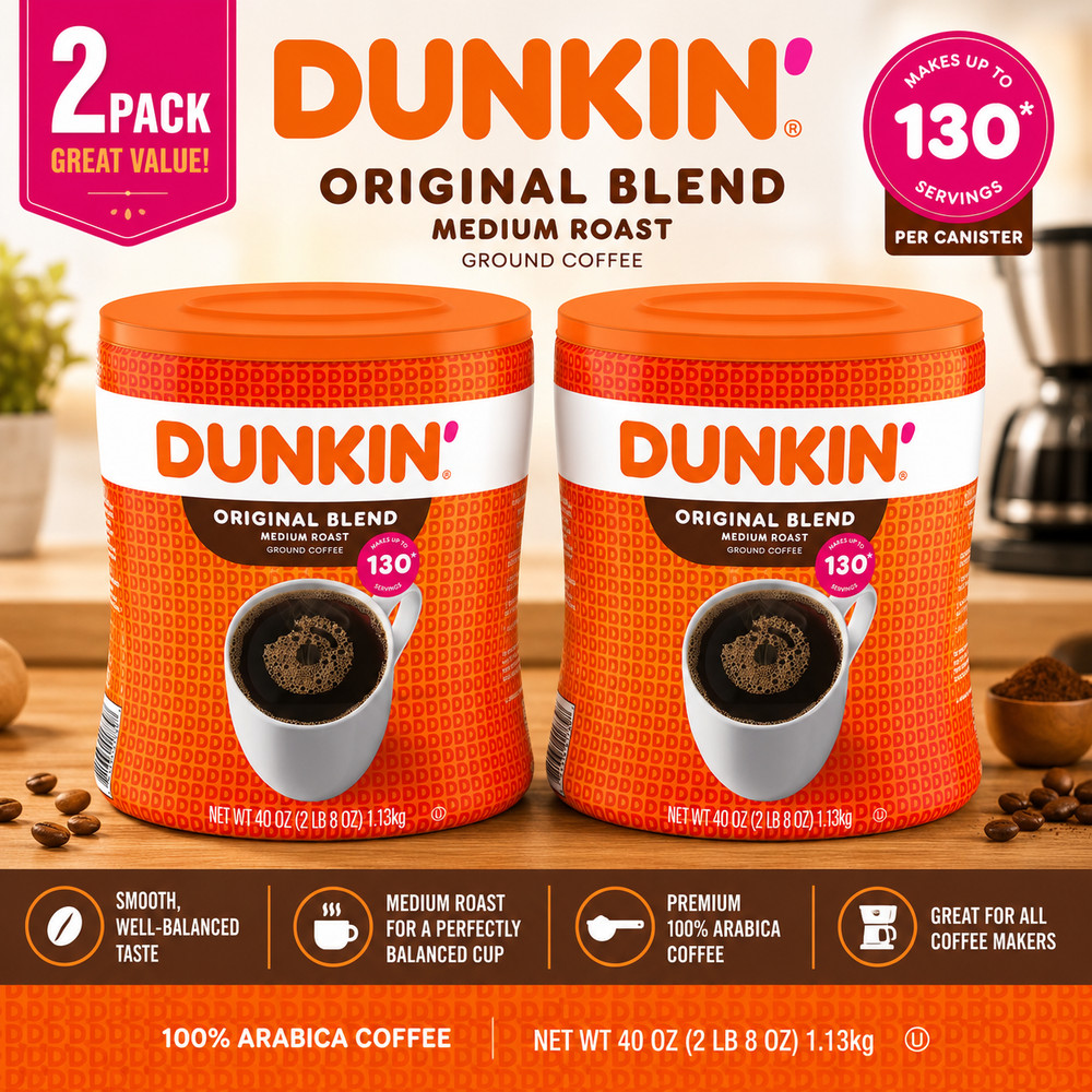 2-Pack Dunkin' Donuts Original Blend Ground Coffee, Medium Roast, 45 oz.