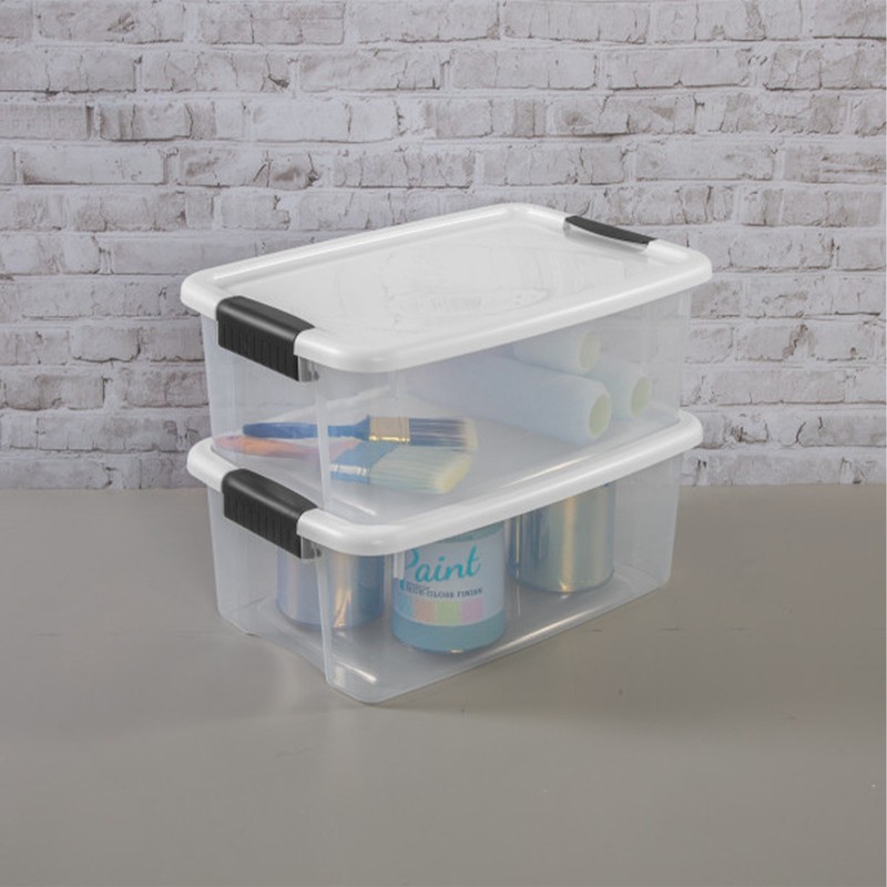 Sterilite 18 Qt Clear Plastic Stackable Storage Bin w/ White Latch Lid, (6 Pack) gallery