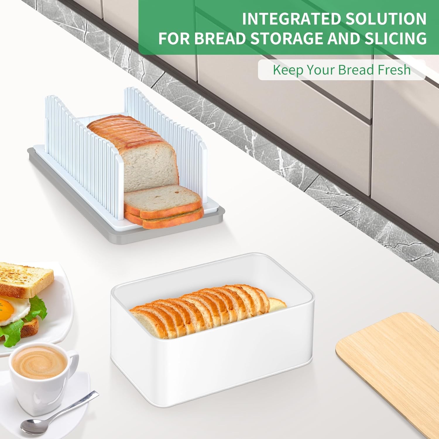 Bread Slicer for Homemade with Box, Foldable Bread Cutter with Crumb Tray gallery