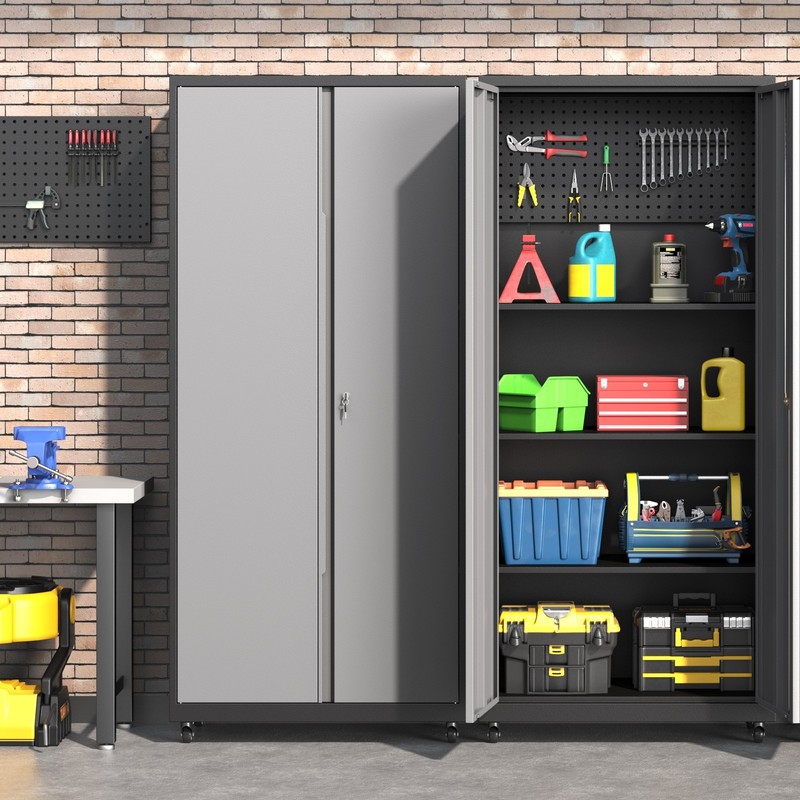 Rolling Storage Cabinet w/Shelves & Lock,71H Metal Garage Tool Cabinet On Wheels gallery