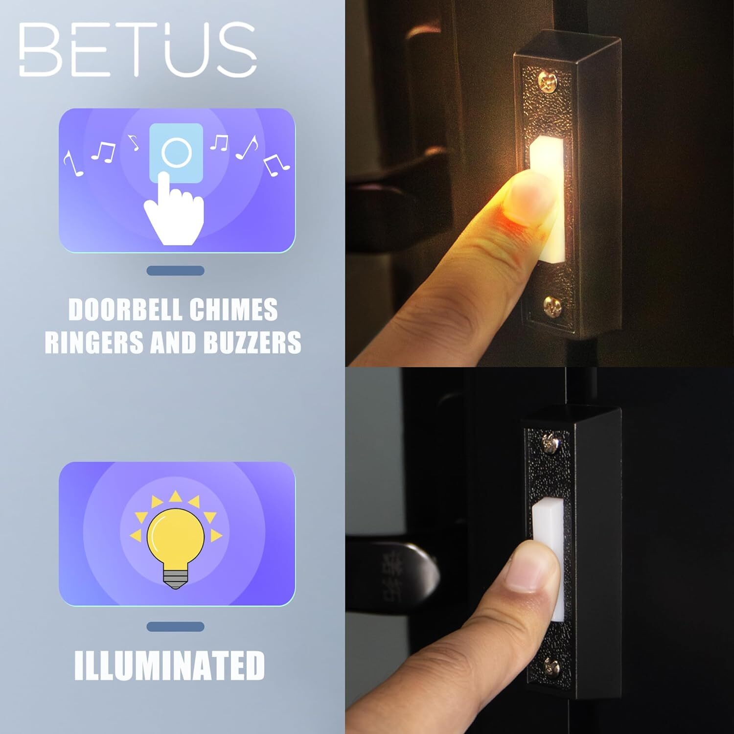 Betus LED Lighted Doorbell Button - Rectangular Wall Mounted Door Push Buttons gallery
