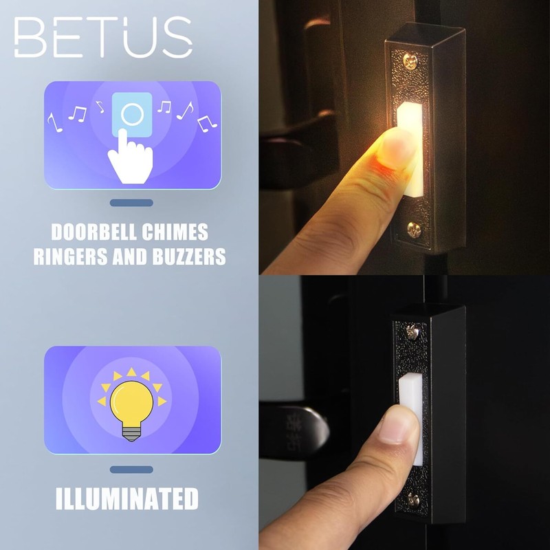 Betus LED Lighted Doorbell Button - Rectangular Wall Mounted Door Push Buttons gallery