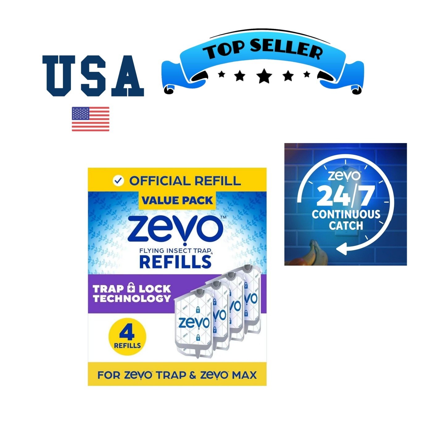 (4 Refill Cartridges) Zevo Flying Insect Trap Refill Cartridges -Easy to Use gallery