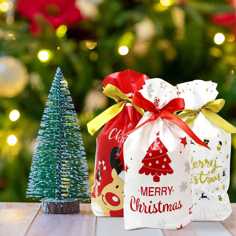 GP Life 50 PCS Christmas Drawstring Goody Bags Christmas Candy Bags Treat Bags f gallery
