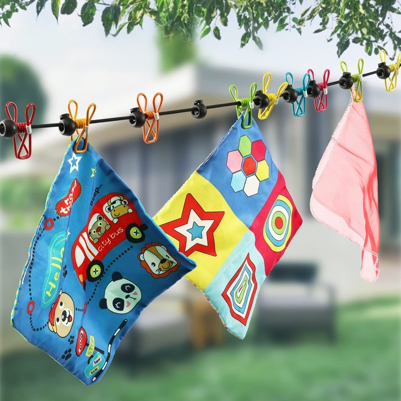 Retractable Portable Clothesline for Travel, Clothing line with 12 Clothes Cl... gallery