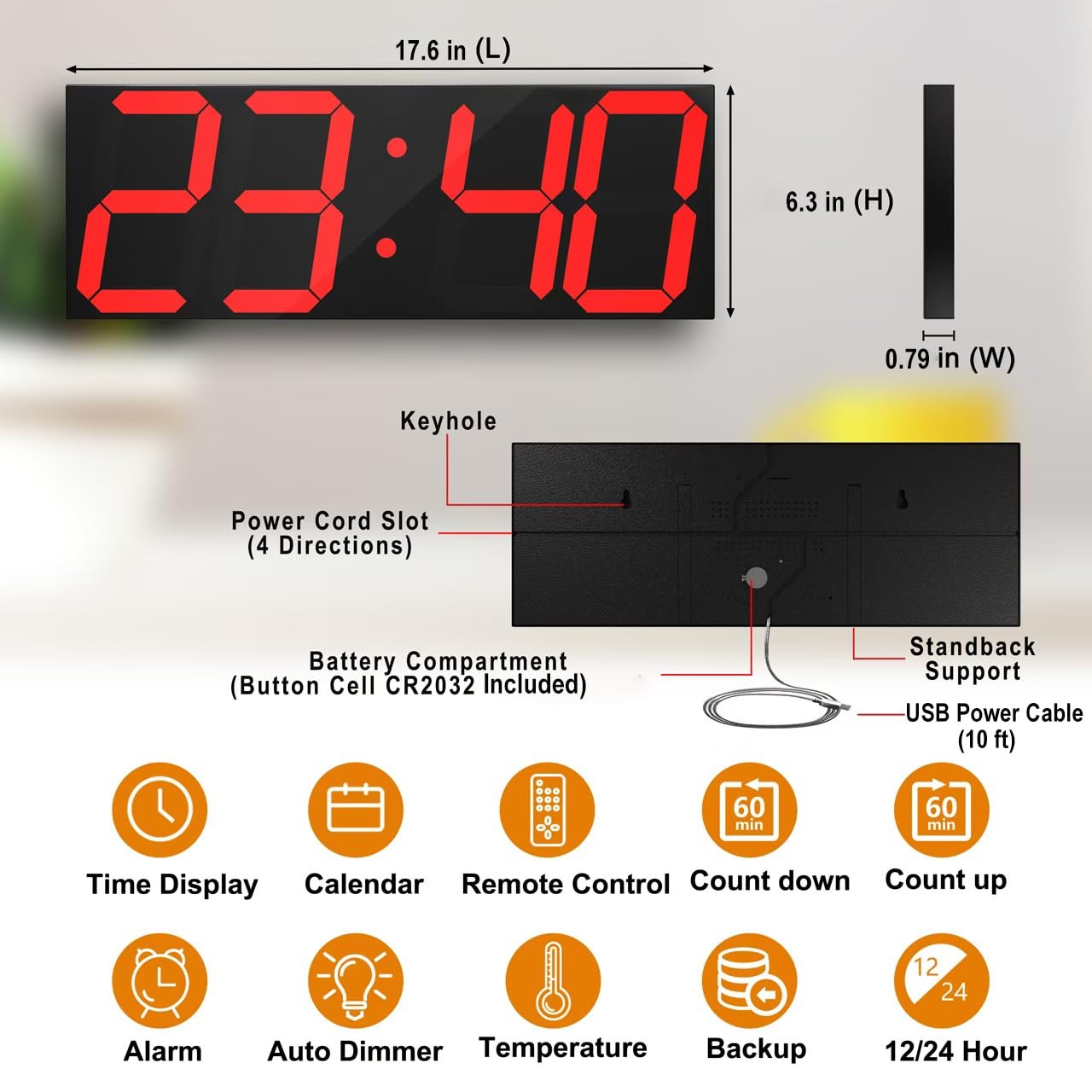 LED Large Digital Wall Clock, Oversize Wall Clock with 6â€ Numbers, Remote Con gallery