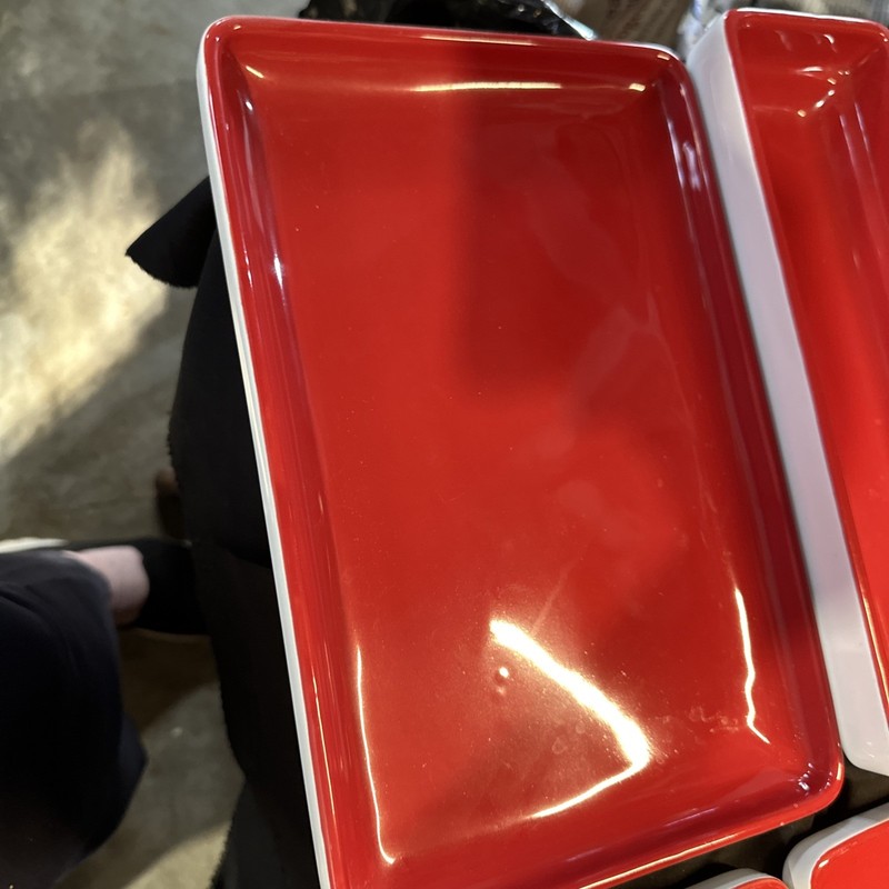 Crate & BARREL Stax Living Stackable Ceramic rectangle Shape Red White sushi /6 gallery