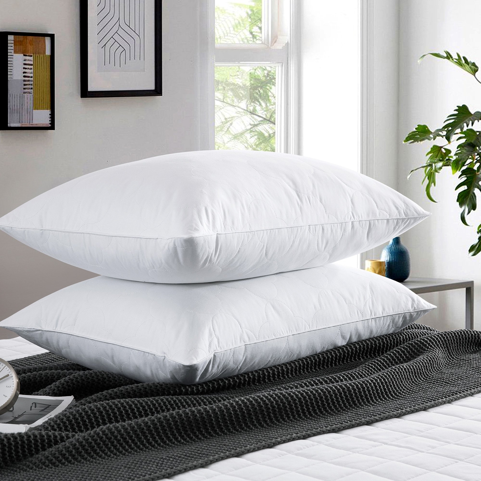 2 Pack Down Feather Blend Bed Pillows Cloud Quilted King Queen Size Pillow gallery