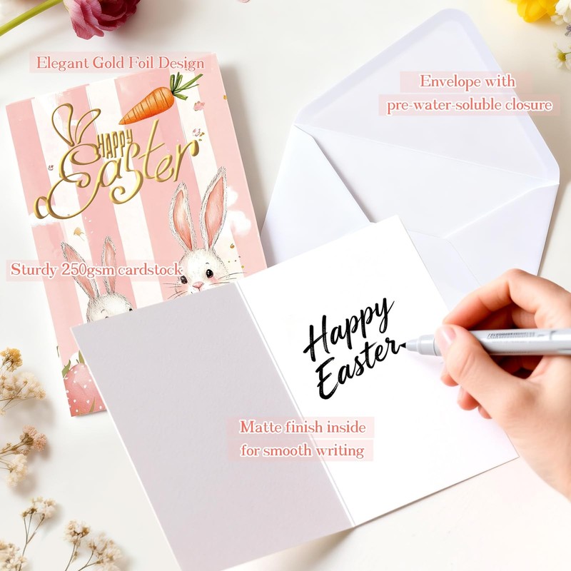 24 Pack Gold Foiled Vintage Bulk Easter Cards with 4 x 6 inches, Pink gallery