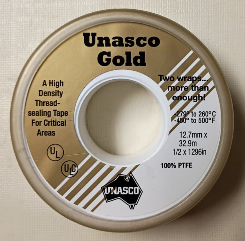 Double Roll Unasco Gold Maximum Density Thread Seal Tape (ATG0): 1/2 in. x 32.9m