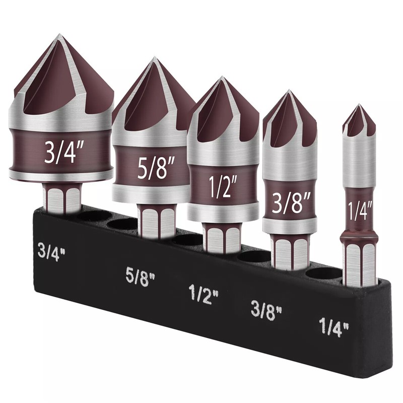 HSS Countersink Drill Bit 82° 5-Flute M35 Cobalt Metal Wood Chamfer Boring Set gallery