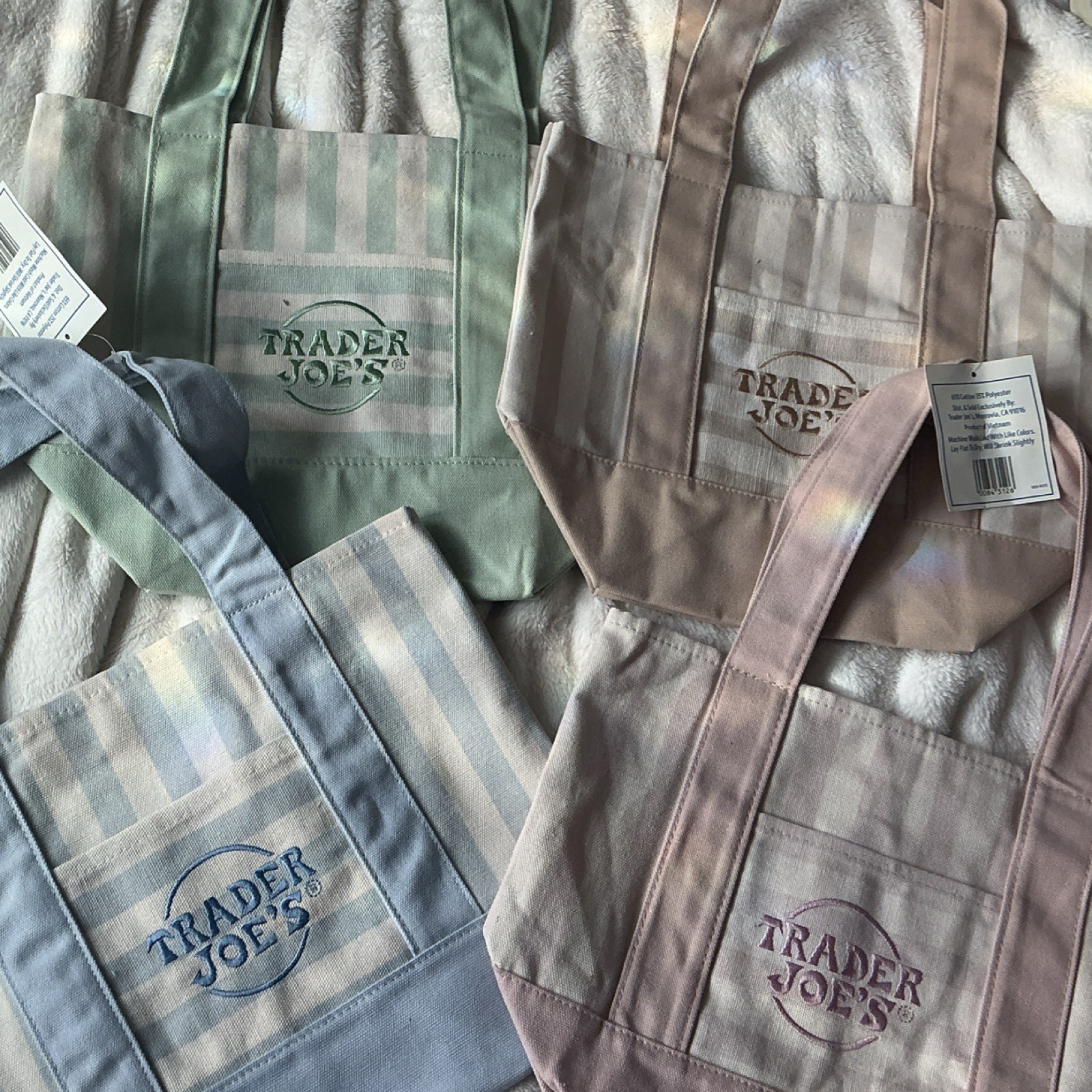 Trader Joe's Striped Reusable Tote Shopping Bag Multicolor 10x12x10 in gallery