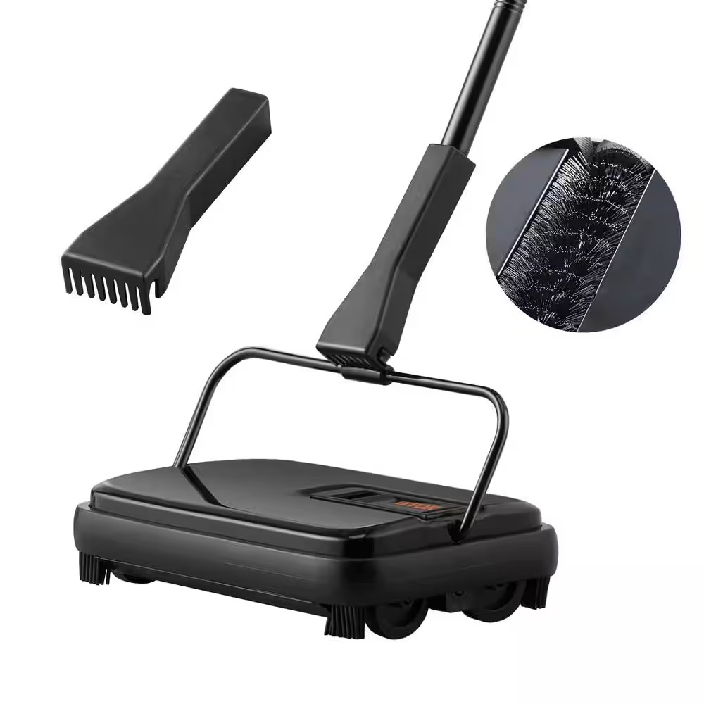 Carpet Sweeper 7.9 In. Sweeping Paths Manual Floor Sweeper with Comb Rugs Black gallery