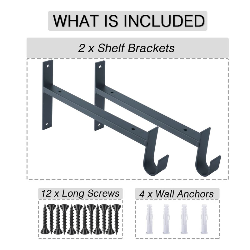 2 Pack 12 Inch Closet Shelf Brackets, Black, Heavy Duty, Rod Holder, Wall gallery