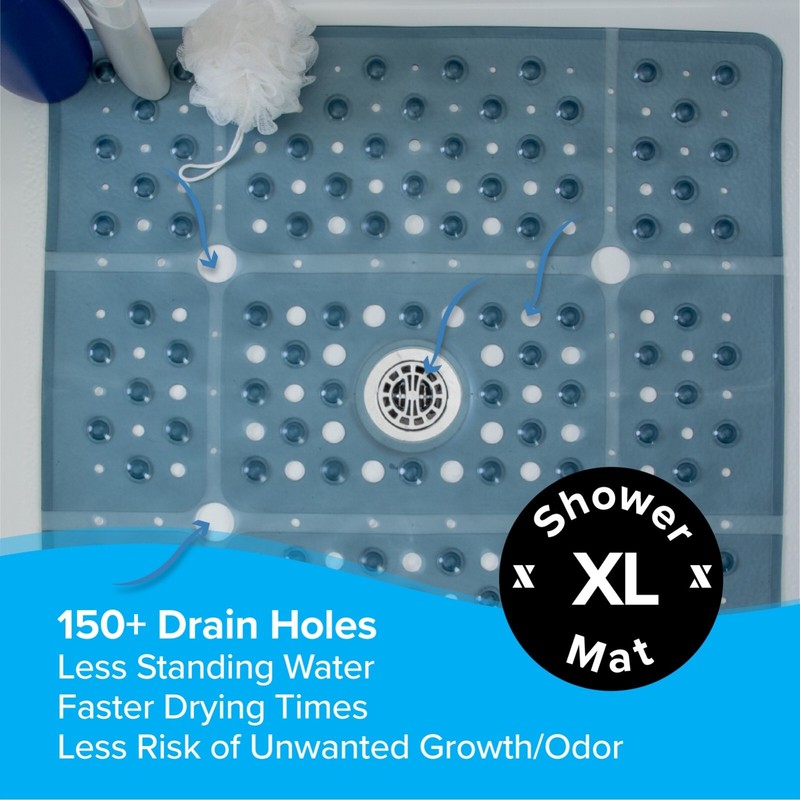 65% MORE COVERAGE! SlipX Solutions Dusty Blue Extra Large Shower Mat (27") gallery