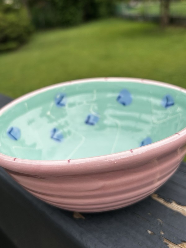 Susan Painter Pineapple Shaped Serving Dish Bowl Handpainted Vintage Green Pink gallery
