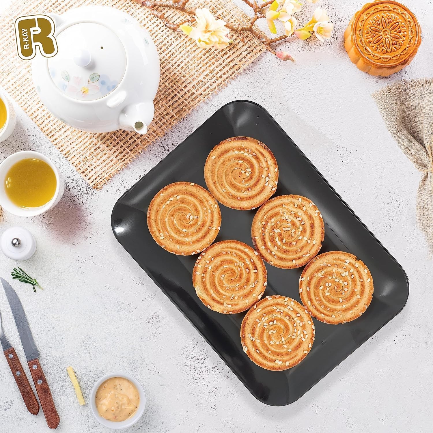 3 Pack Black Plastic Serving Trays for Party - Black Serving Tray 8 x 11 Inch - gallery