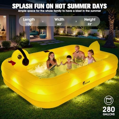 Inflatable Pool with Lights,Solar Duck Inflatable Swimming Pool for Kid,Blow gallery