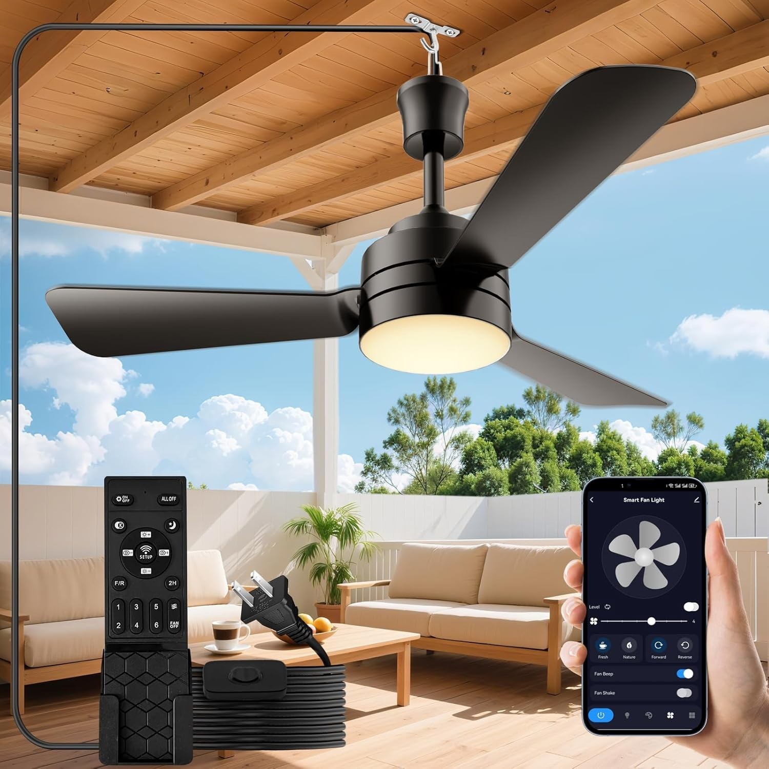 28" Gazebo Fan W/ Light,Plug in Ceiling Fan Light,Outdoor Ceiling Fan gallery