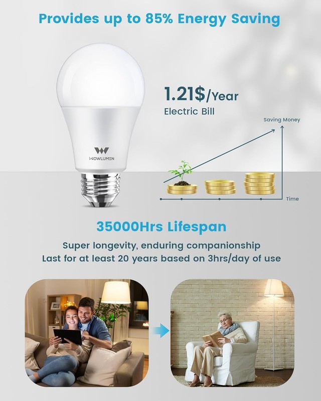 Long Lasting A19 LED Light Bulbs - 9W, Cool White 5000K for Indoor & Outdoor Use gallery