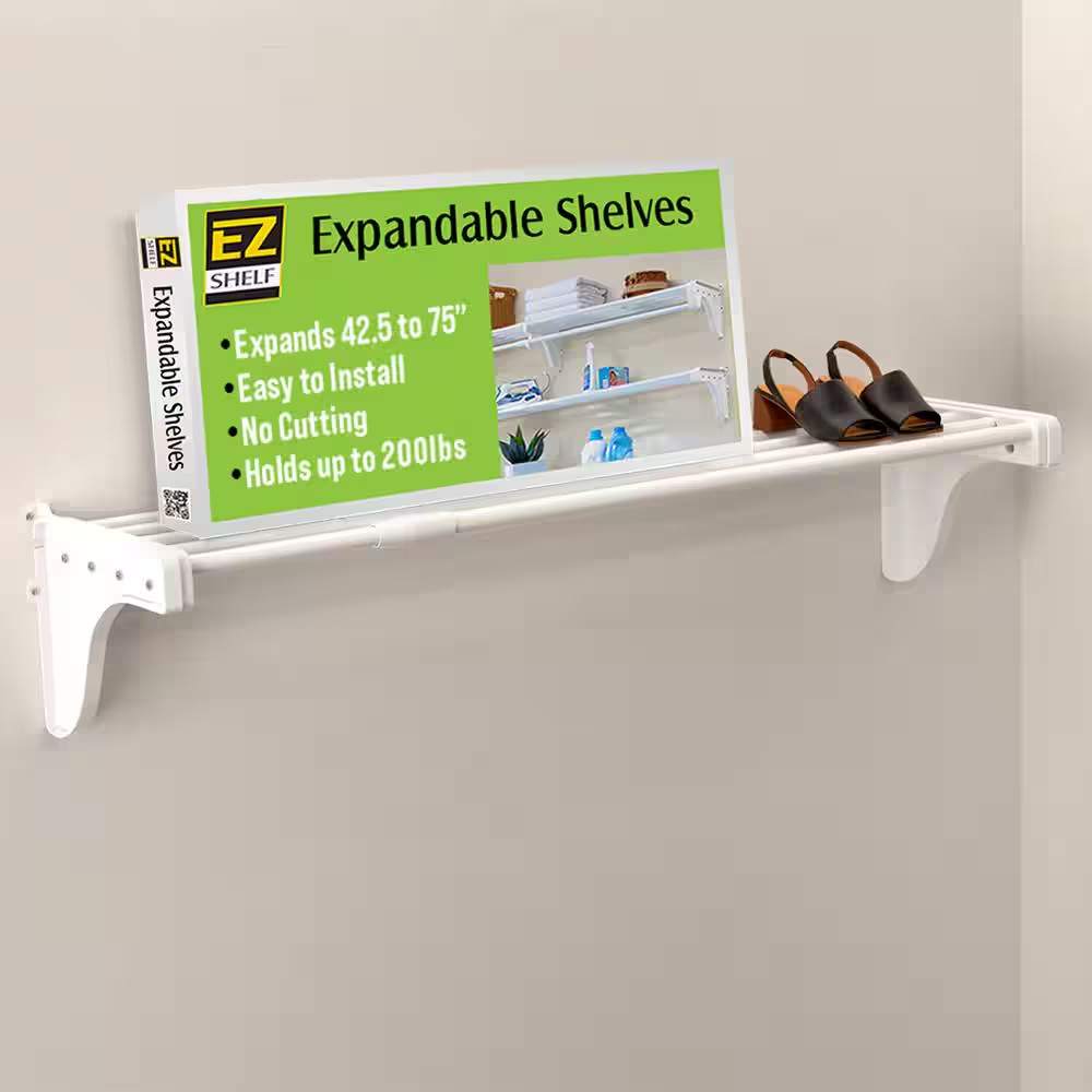 40 In. - 75 In. Expandable Metal Shelf in White with 2 End Brackets gallery