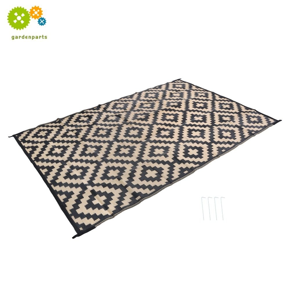 6x9 ft Outdoor Plastic Straw Rug For Camping Outdoor Carpet RV Mat Black & Beige gallery