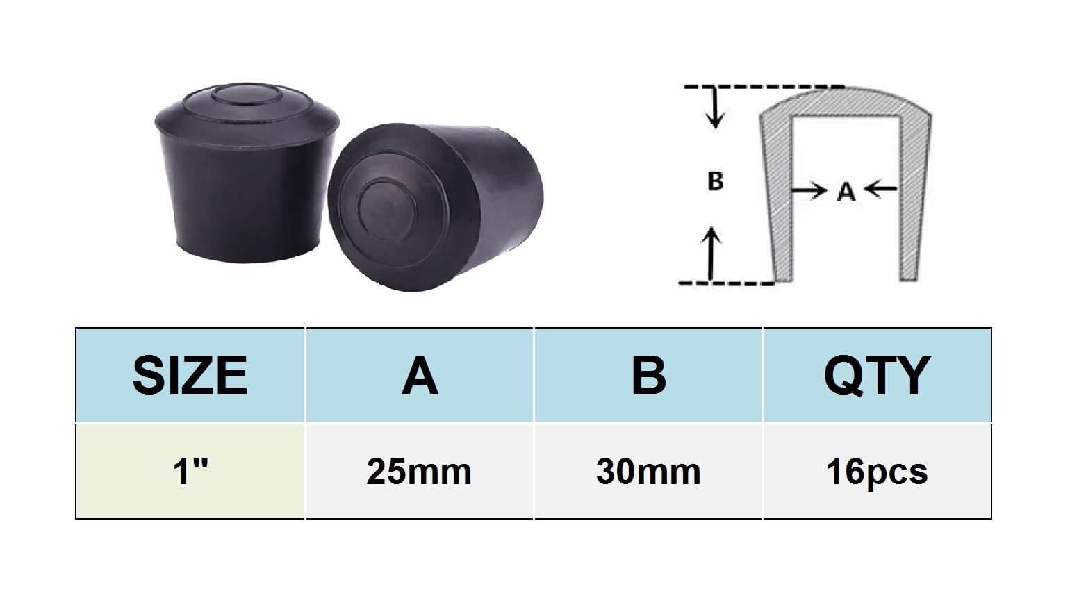 Mateda 1 inch Table Chair Rubber Leg Tips Caps, Pack of 16, 1 Inch, Black gallery
