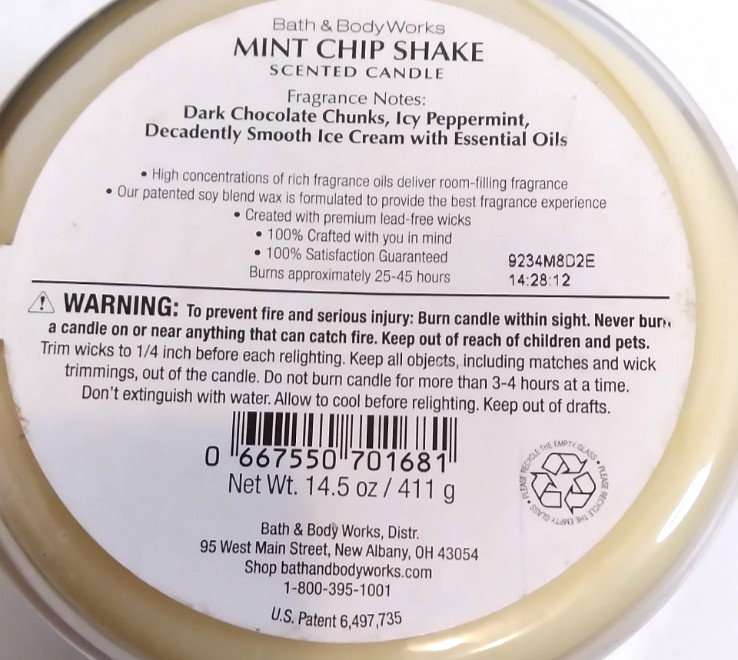 Bath & Body Works - Mint Chip Shake - Scented Candle - 3 Wick - 14.5 oz - NEW gallery