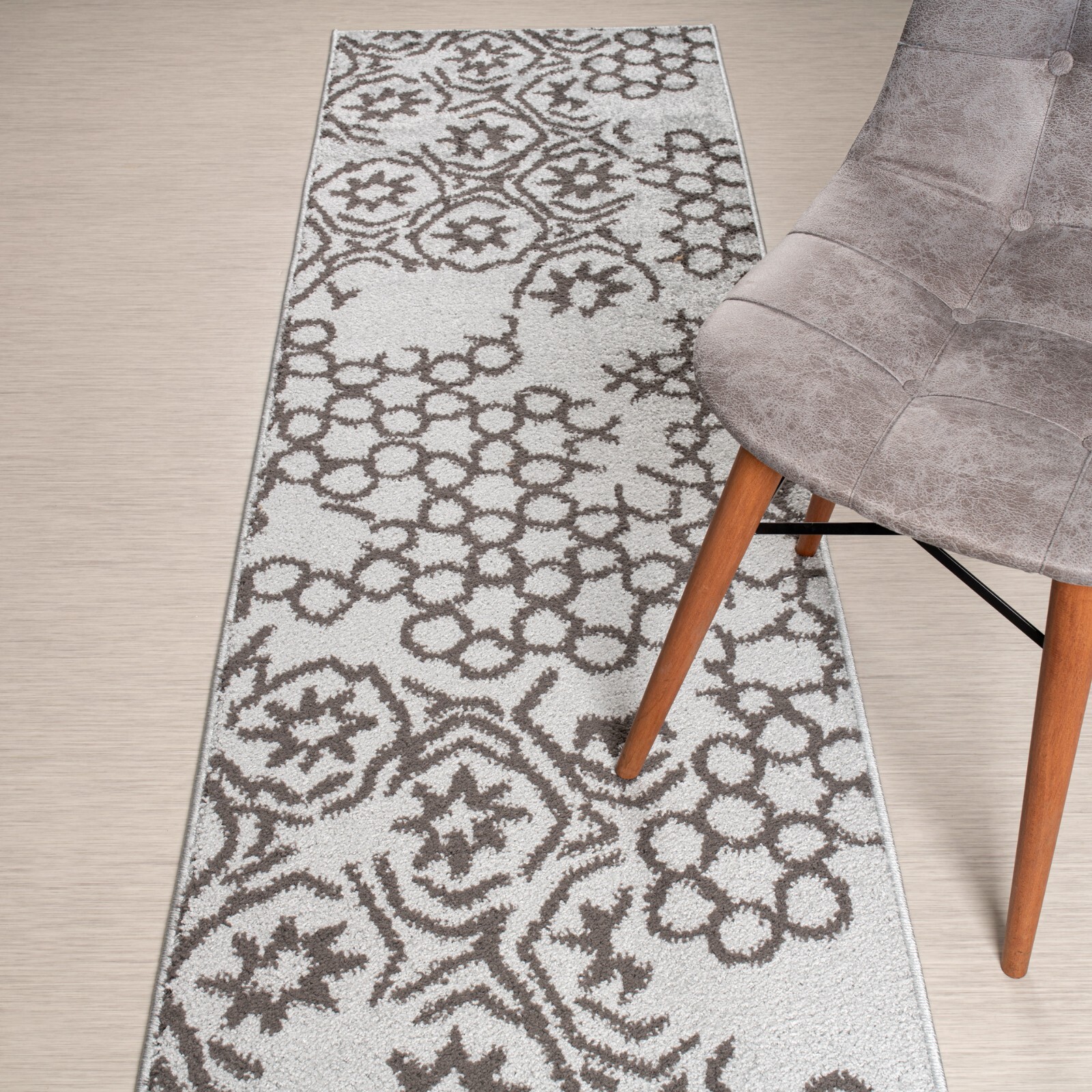 Custom Length Stair Hallway Runner Rug Non Slip Backing, Abstract Grey gallery