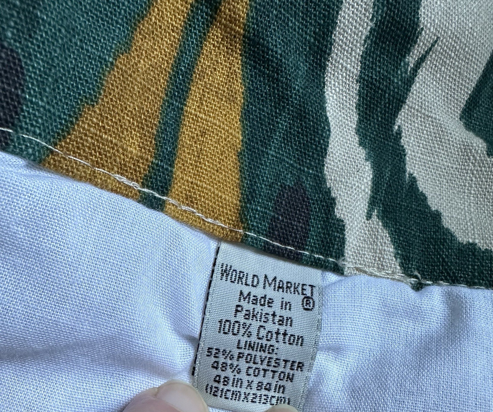 Set 2 World Market Aberdeen Aztec Ikat Green Beige Cotton Curtains 48x84 gallery