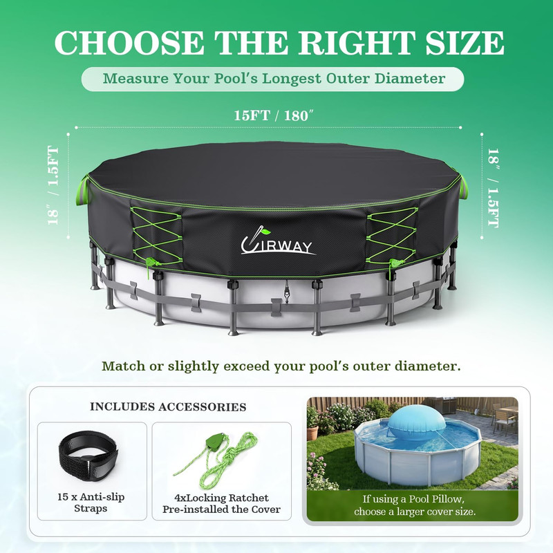 600D Upgraded 15Ft Pool Covers for above Ground Pools, Solar Pool Cover with Win gallery