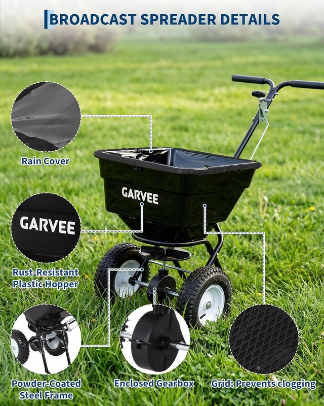 80 LBS Push Broadcast Spreader, 12FT Width 13in Wheels Adjustable Flow for Lawn gallery