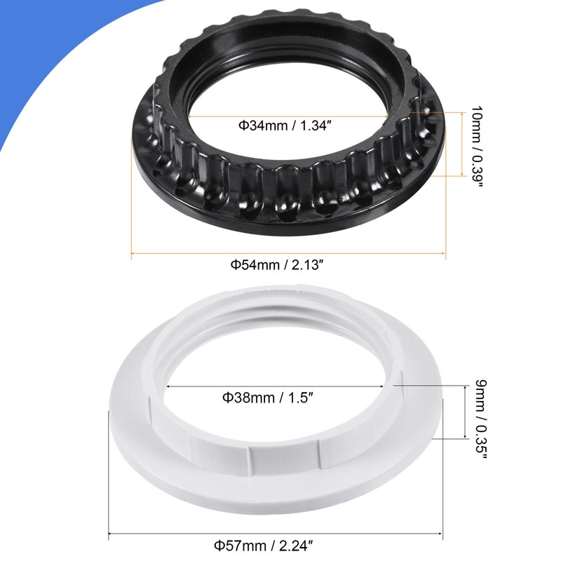E26/E27 Light Socket Rings Lamp Shade Holder Adapter Ring 6Pcs Black 6Pcs White gallery