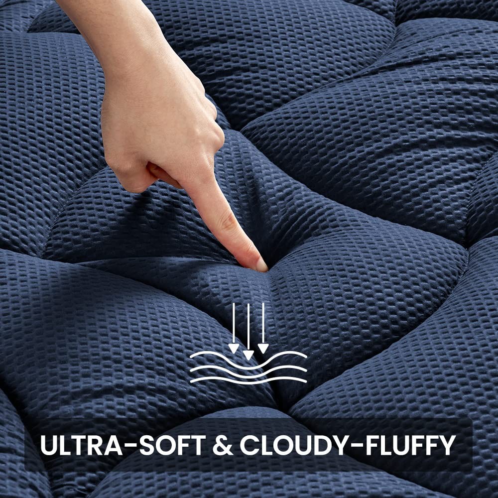 SLEEP ZONE Cooling Queen Mattress Topper, Premium Zoned Cool Queen, Navy gallery