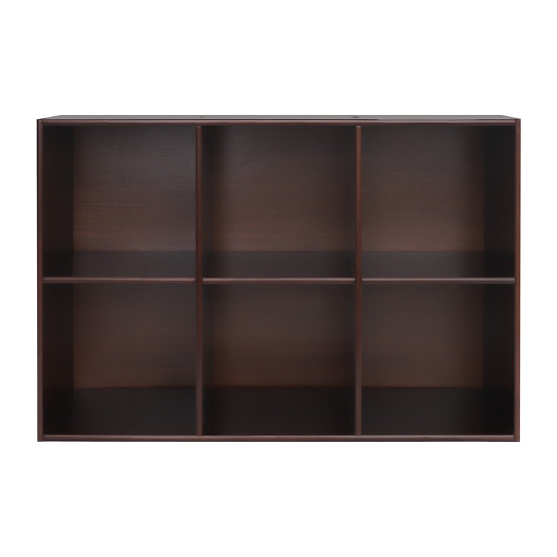 Solid Wood 2-Tier Bookcase 6 Open Compartments Floor Shelf Brown 90 × 30 × 75 cm gallery