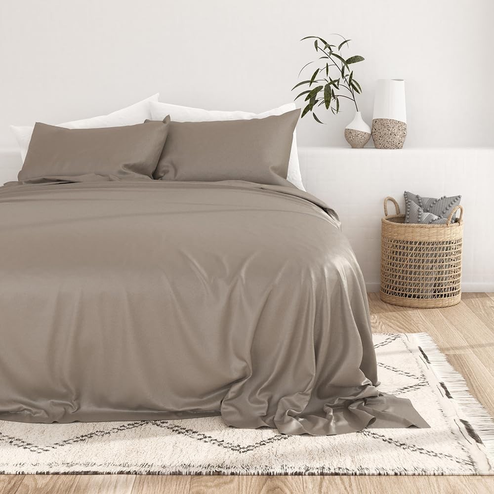 King Bed Sheet Set, 100% Rayon from Bamboo, Luxuriously Soft, Cooling, Taupe NEW gallery