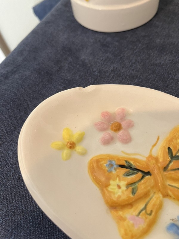 Unique Vintage Handpainted Ceramic Bathroom Set 4 Pieces Butterfly Flowers 1975 gallery