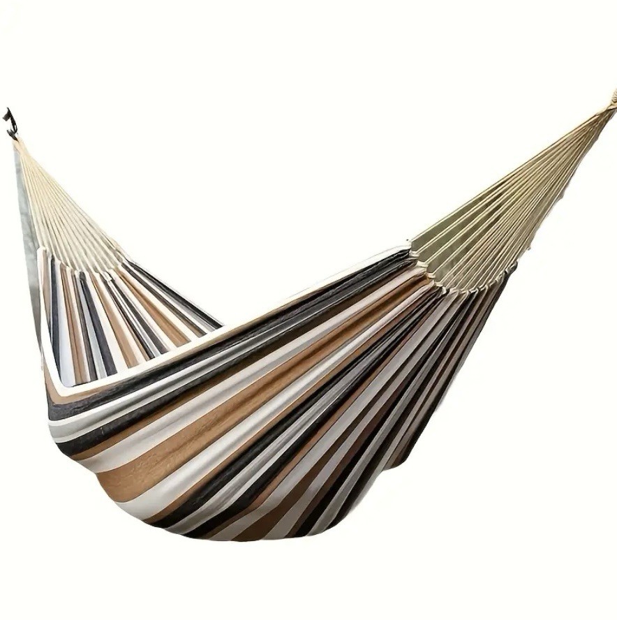 Thick Fabric Coffee Stripes Hammock - Comfort Meets Durability for Outdoor Use gallery
