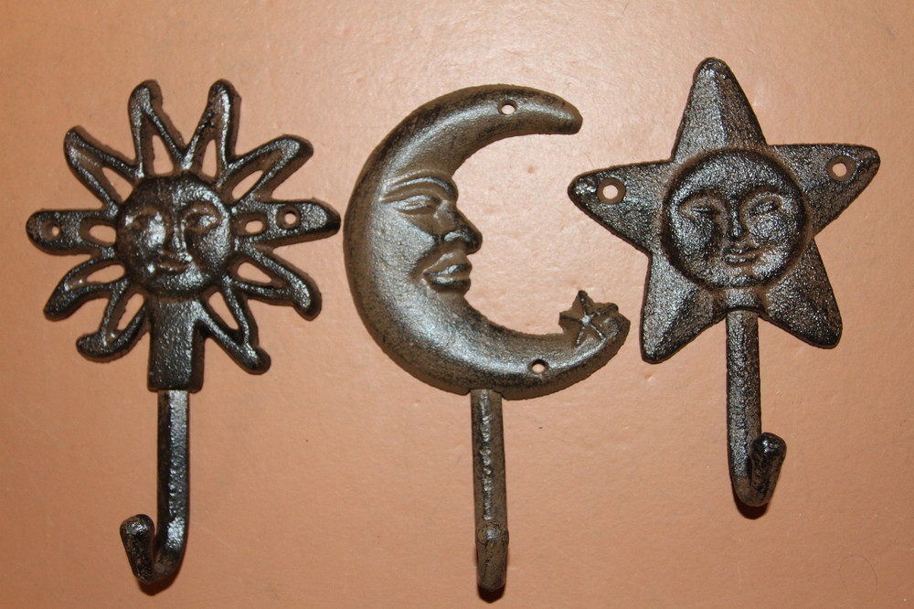 3pc- Sun Moon Star Wall Hooks,Celestial Home Decor,Kids Room Decor,H-16,27B,82B