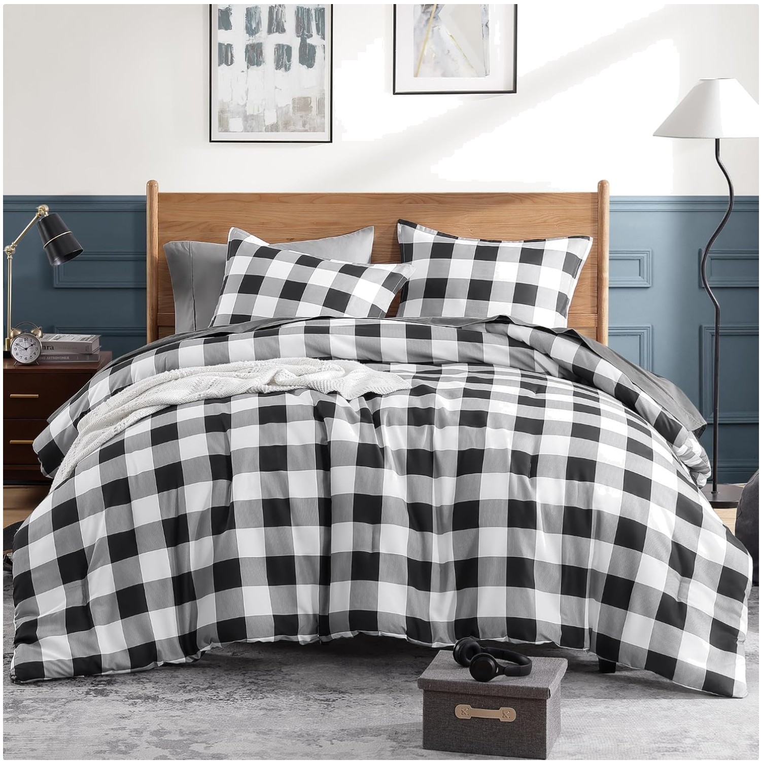 Lightweight Buffalo Check Comforter Set - Black/Grey/White gallery