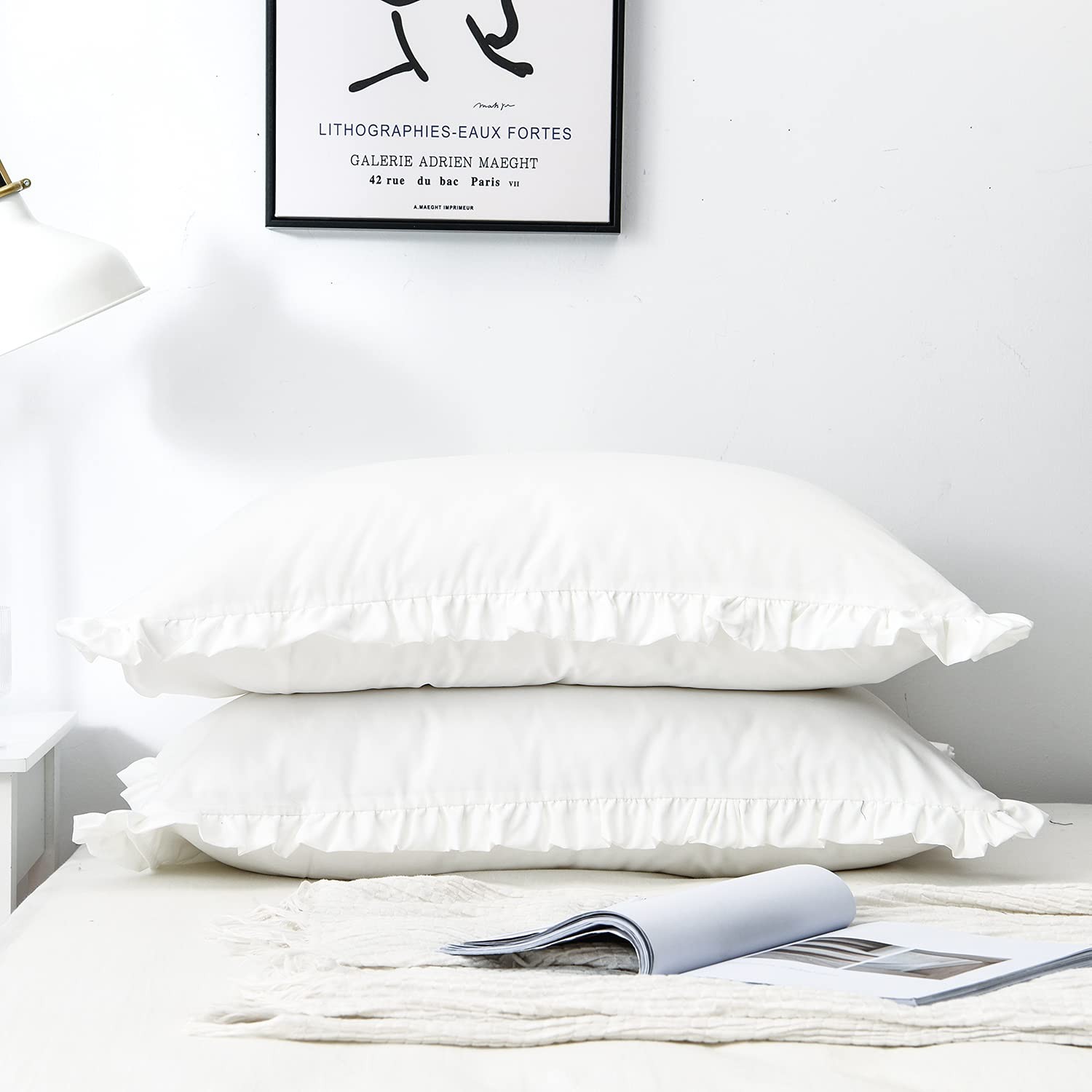 Dekeyoo Ruffled Pillow Case Set, Pack of 2 26" x 20" (Pack 2), H-white gallery