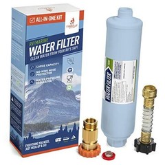 RV/Marine Inline Carbon Water Filter – Starter Kit w/Flexible Hose Protector,