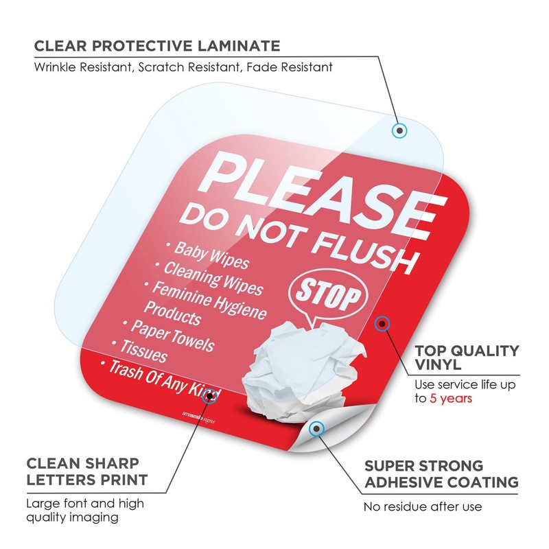 Please Do Not Flush Sign 5 Pack 6"x 6" 6x6 inches, Red gallery