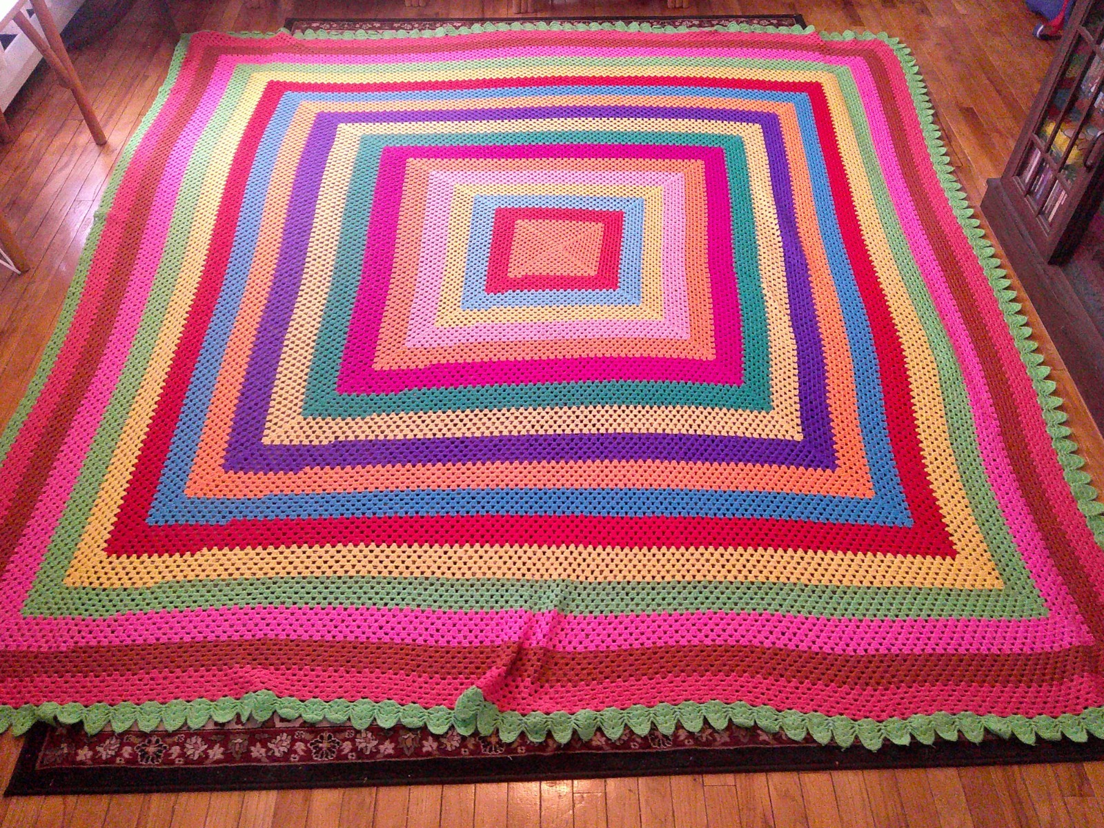 Homemade Granny Square Rainbow Crochet Blanket Bed Cover King Size 104" x 106" gallery