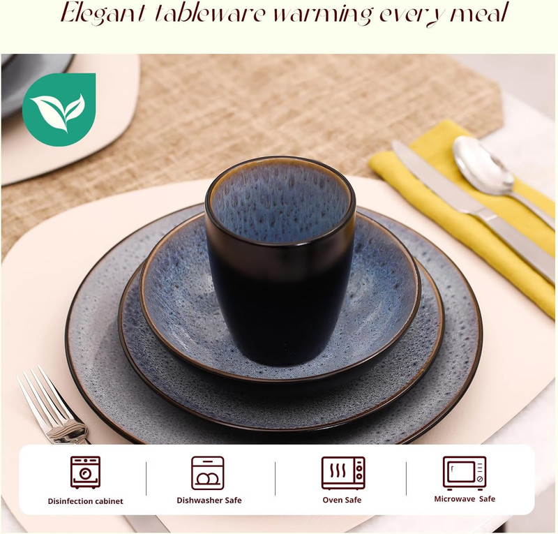 Elegant Grey Stoneware Dinner Set - 16 Piece Reactive Glaze Collection gallery