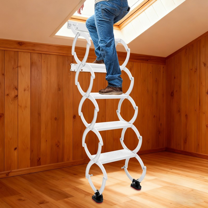 Attic Loft Pull Down Ladder 5 Step Wall Mounted Folding Loft Ladder Stairs White gallery